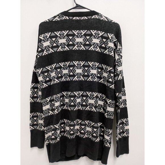 Vintage 90s Mossimo Womens Cardigan XL Black White Longline Aztec BOHO - Picture 7 of 8